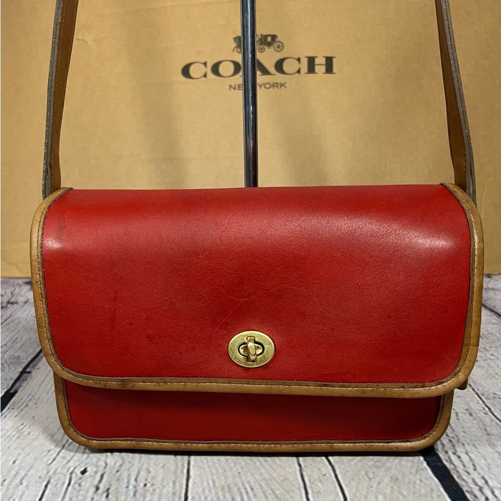 Vintage COACH Rare 9850 Spectator 6850 Compartment Bag RED/Tan TLC Needed